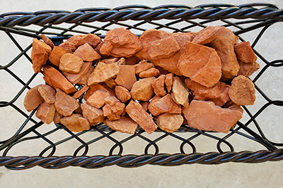 Red edible rocks from earthy goodies.